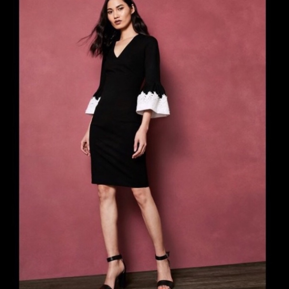 TED BAKER Rastrel black white lace bell sleeve dress 2 XS